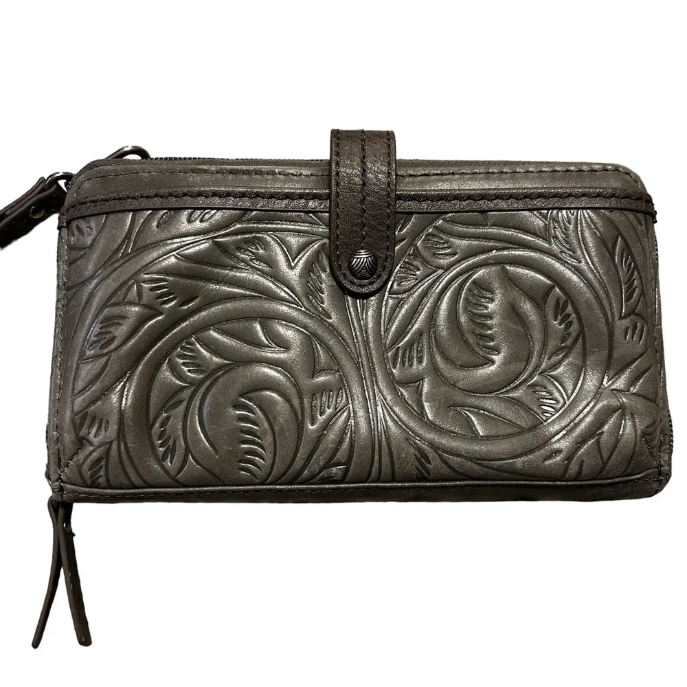 The Sak Iris grey leather wristlet